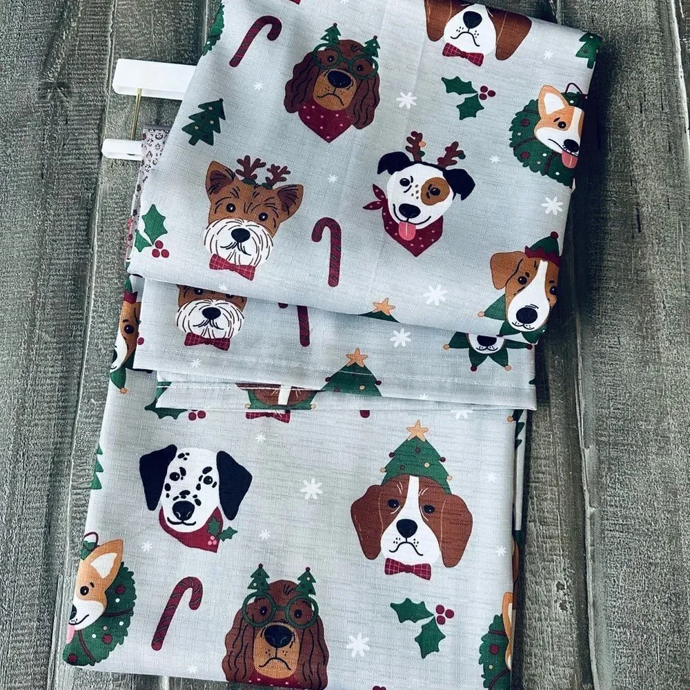 Christmas Dogs Holly Print Holiday Textured Fabric Shower Curtain